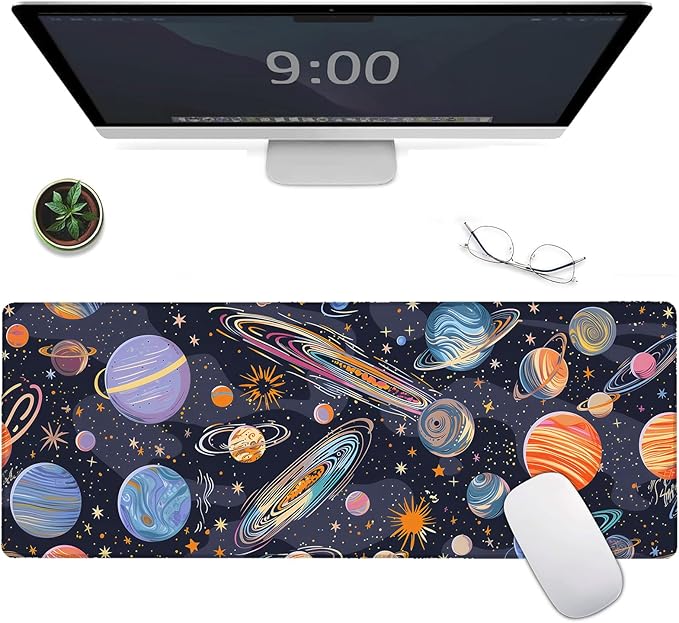 Celestial Large Gaming Mouse Pad,Space Planets Desk Mat,31.5x11.8x0.12in Extended Non-Slip Rubber Starry Sky Mousepad,Computer Deskmat Gifts,Laptop Mice Pads Decor for Home Office