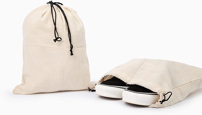 Shoe Bags for Travel Packing - Drawstring Sneaker Travel Bags - Cotton Cloth Shoe Dust Bags for Storage & Luggage - Washable Dust Cover Bags for Boots and Dress Shoes (3 Medium: 19"x15")