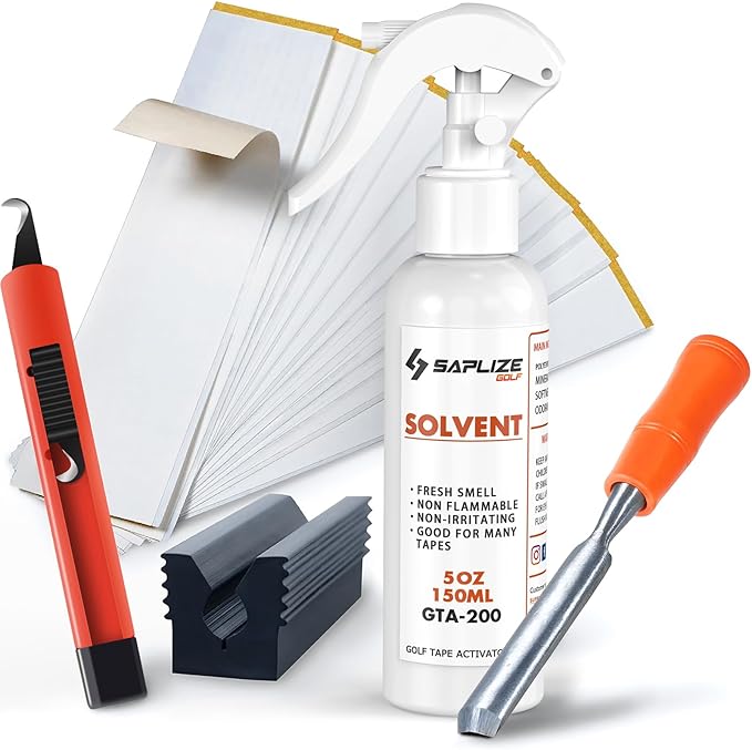 SAPLIZE Professional Golf Grip Kits for Regripping– Optional 5oz/7.4oz Grip Solvent, Pro/Standard Hook Blade, 15/30 Grip Tapes and Rubber Vise Clamp