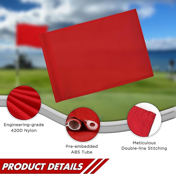 KINGTOP Golf Flag 20x14 Inch - Plain Red, 420D Nylon, Tube Inserted - Standard Putting Green Flags for Driving Range, Backyard Practice, Golf Courses, Country Club, 3-Pack