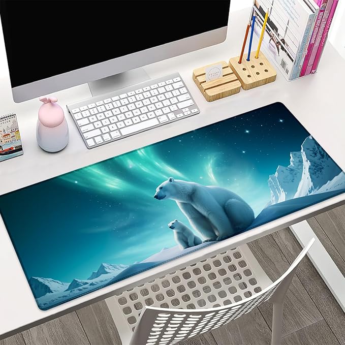 Polar Bear Gaming Mouse Pad Gifts 31.5" x 11.8", Non-Slip Rubber Base MousePads for Computers Laptop School Office Home Accessories Decor, Mouse Pad, Keyboard Desk Mat