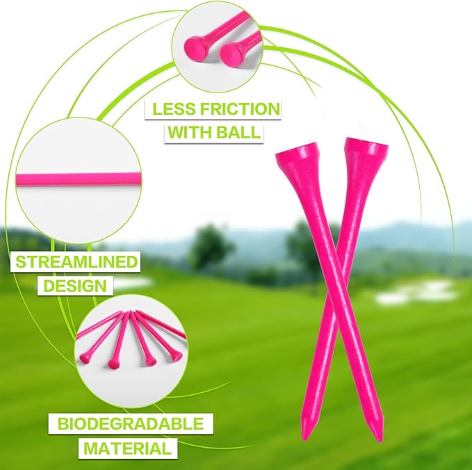 FINGER TEN Bamboo Golf Tees Wood 1 1/2 2 3/4 3 1/4 Inch Wooden Short Long Tee Color Bulk 250/500/1000/2000 Count for Men Women Kids in Red Pink USA Flag