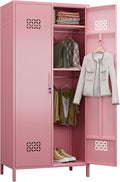 METAN 2 Door Metal Storage Lockers for Employees, Lockable Steel Storage Lockers with Hanger and Adjustable Shelves,Assembly Required,Pink