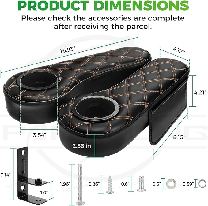 Panglong Golf Cart Armrest with Cup Holder and Phone Storage Pouch-Black or Brown, Fit Club Car EZGO Yamaha Rear Seat 1-Inch Square Tube