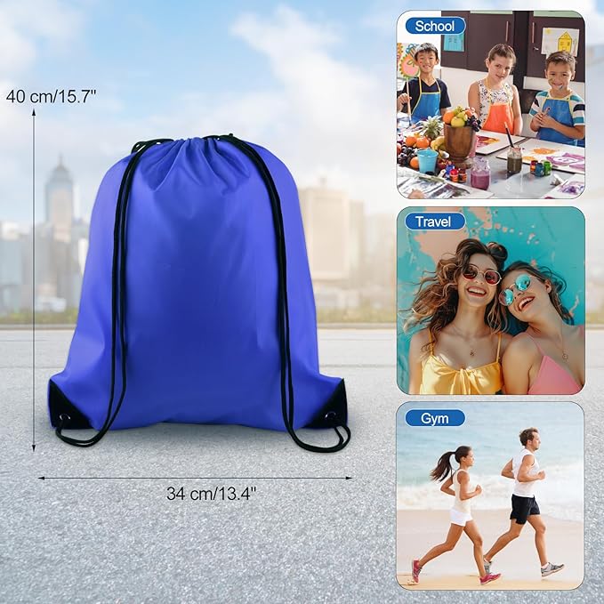 KUUQA 12 Pcs Drawstring Backpack Bags Sport Gym Sack Cinch Bags Bulk for School Traveling and Storage (Blue)