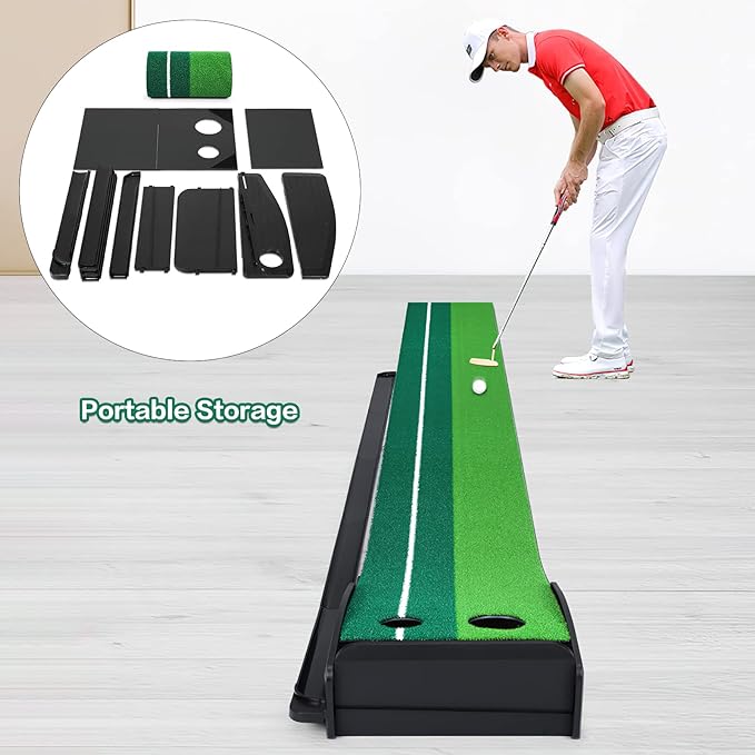 Dollox Putting Green Golf Putting Mat for Indoor, Putting Matt with Auto Ball Return, Mini Golf Set Golf Accessories for Men, Indoors Golf Matt for Home Office, Gifts for Golfer