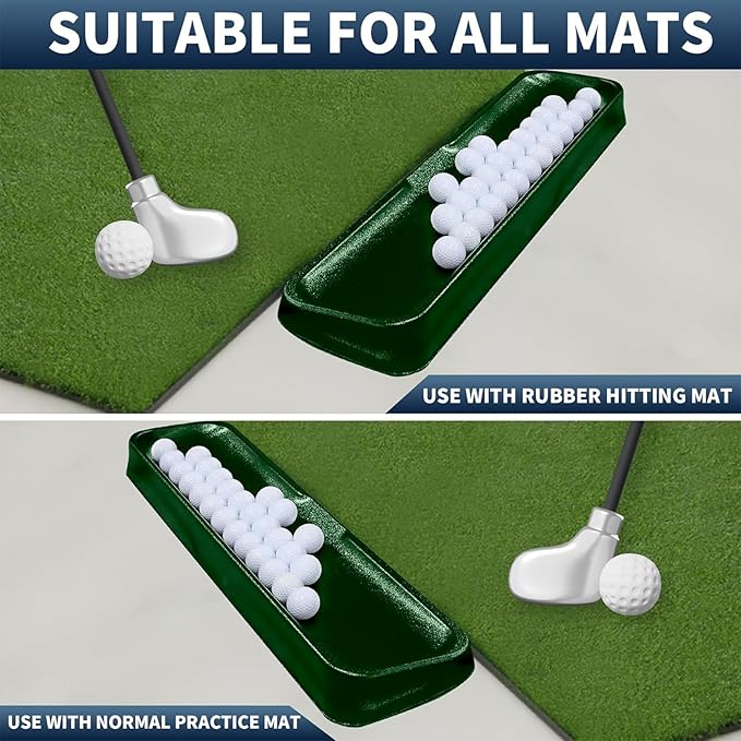 Golf Ball Tray, Dark Green | 100-Ball Capacity | Heavy-Duty High-Impact Plastic Dispenser | Universal Fit for All Golf Hitting Mats, Practice & Simulators