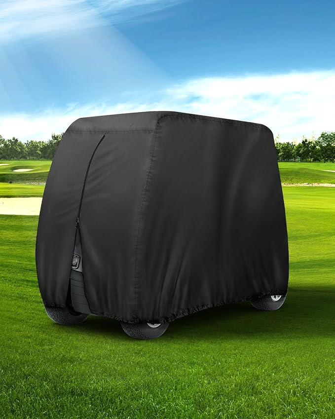Golf Cart Cover 2 Passenger Heavy Duty, 420D Waterproof Golf Cart Covers Extended Roof Compatible with EZ GO Club Car Yamaha Golf Carts, Outdoor Dustproof 2 Seat Club Car Cover (Up to 95 Inch)