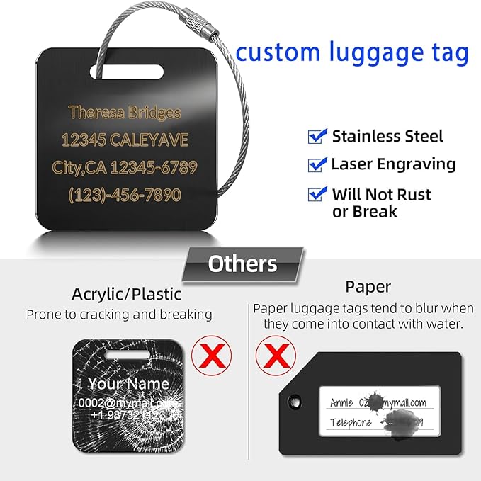 (5Pack) Custom Personalized Luggage Tags-Customized Unique tag for Suitcase Backpack Travel,Bags (Golden (2 × 2))