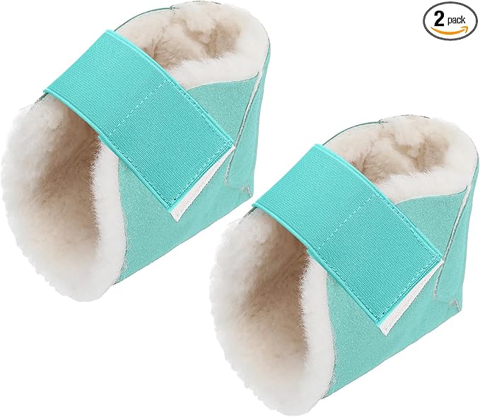 2 Pcs Heel Protectors for Pressure Sores Sheepskin Heel Pads Soft Foot Cushions Pad Protectors Adjustable Foot Pillows with Securing Strap for Bed Sore Ankle Ulcers(Teal)