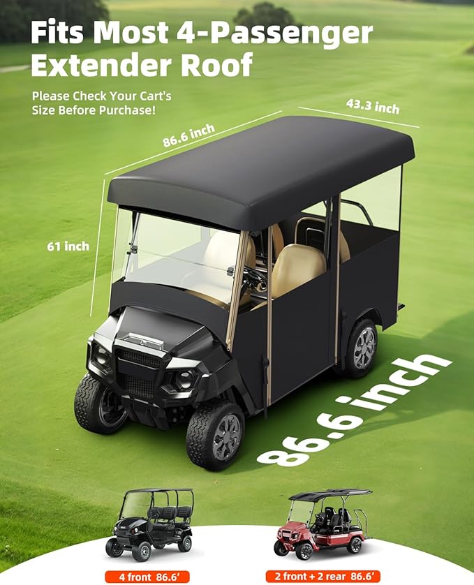 Golf Cart Cover Enclosure 4&6 Passenger, Golf Cart Cover for Yamaha Club Car EZGO, Waterproof 600D Oxford Rain Cover, Transparent Tail Light Panel, Foldable Door,4-Sided Clear Windows