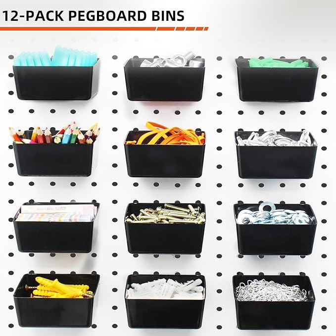 Calax 338PCS Pegboard Hooks Organizer Kit, Fit 1/8 or 1/4 inch Peg Board with Storage Bins, Pegboard Assortment Hooks Accessories Tool Hanging Storage for Garage, Kitchen, Bathroom (338)