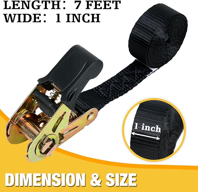Endless Ratchet Tie Down Straps,Du-Rable Nylon Black Strap Ratcheting Securing,Heavy Duty Cargo,Track Spring Fittings,Cargo Ropes for Trailer Loads,Motorcycle,Kayak,7ft-2Pack