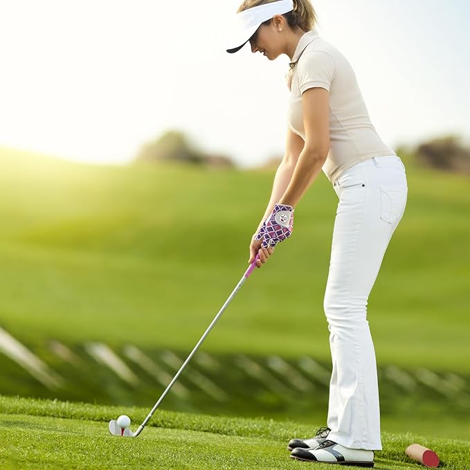 Golf Gloves Women with Ball Marker 2 Pack, Right Handed Golfer Left Hand, Ladies Breathable Soft All Weather Grip Glove Fit Size Small Medium Large XL