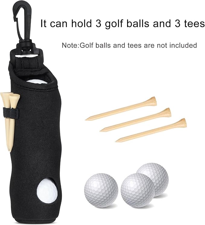 Golf Ball Holder Golf Tee Holder Golf Ball Carry Bag Pouch with Light Weight Hook Keychain Belt Clip Portable Golf Accessories for Men Women 2 Pack