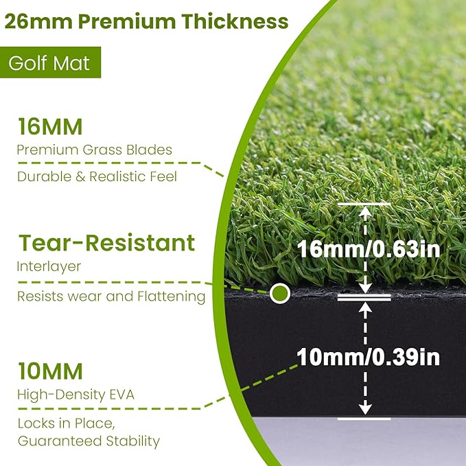 Golf Mat, 5x4ft/6x4ft Large Golf Hitting Mats for Practice Outdoor Indoor, 26mm Thick, High-Elasticity Artificial Turf Mat for Garage Simulator Chipping Driving Swinging Training, Gifts for Him Men