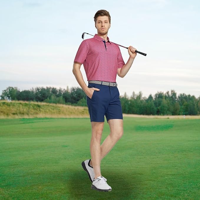 M MAELREG Mens Golf Shirt Short Sleeve Dry Fit Print Moisture Wicking Performance Patterns Collared Polo Shirt