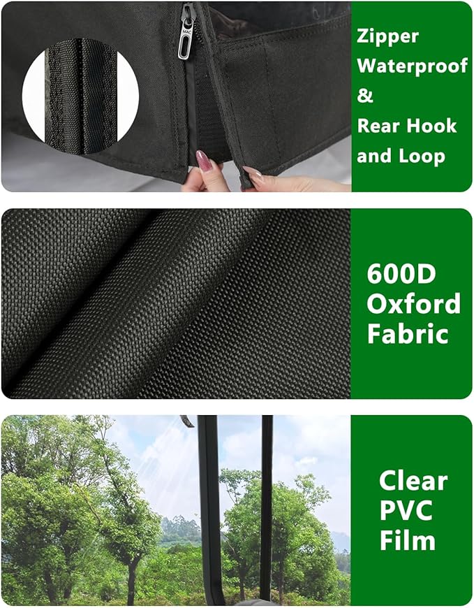 Golf Cart Enclosures 4 Passenger 80“ Extended Roof for Ezgo RXV,600D Clear Rain Cover Driving Enclosure 4 Seater,Full Roll Up 4 Sided Transparent Windows&Door Heavy Duty Zipper,Side Mirrors Openings