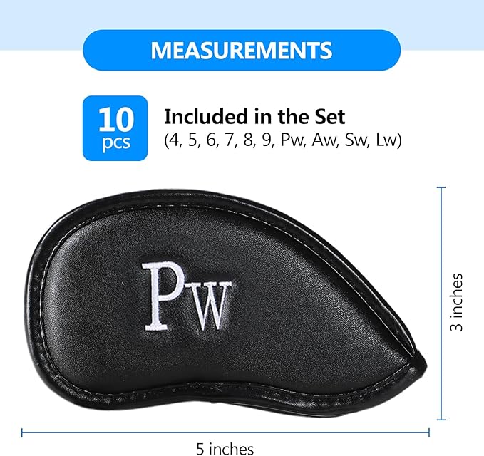 Premium Leather Golf Club Covers -Double-Sided Embroidered Golf Iron Covers with Magnetic Closure, Perfect Iron Covers for Golf Clubs, Durable and Stylish Protection for Your Clubs