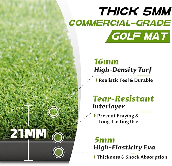 Bltend Golf Mat: 5x4ft & 5x5ft Heavy-Duty Golf Hitting Mats Practice Outdoor/Indoor, Elite Dense Artificial Turf Matt Training Aid for Backyard/Garage/Driving Range/Simulators