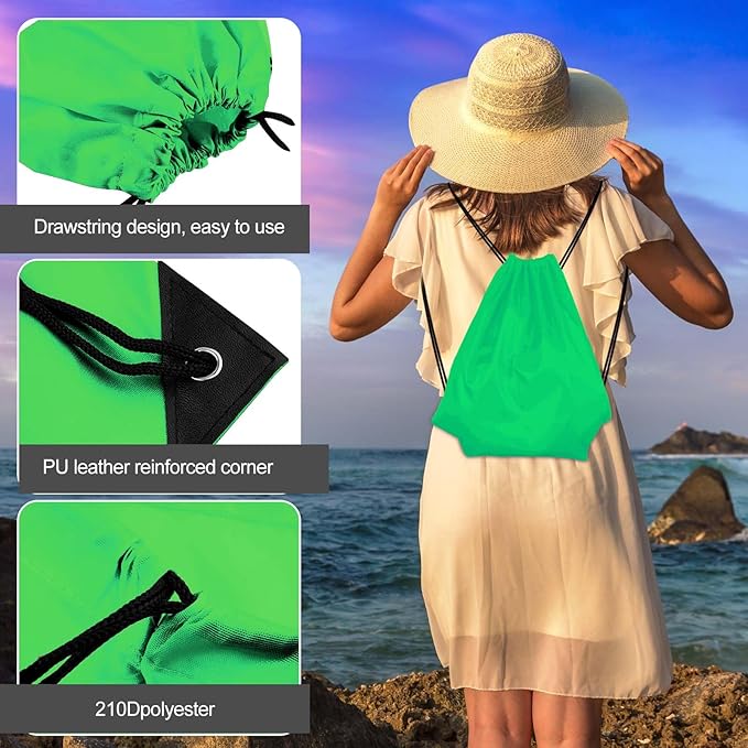 KUUQA 25Pcs Green Drawstring Backpack Bulk Drawstring Bags String Cinch Gym Backpack for Gym Sport Traveling