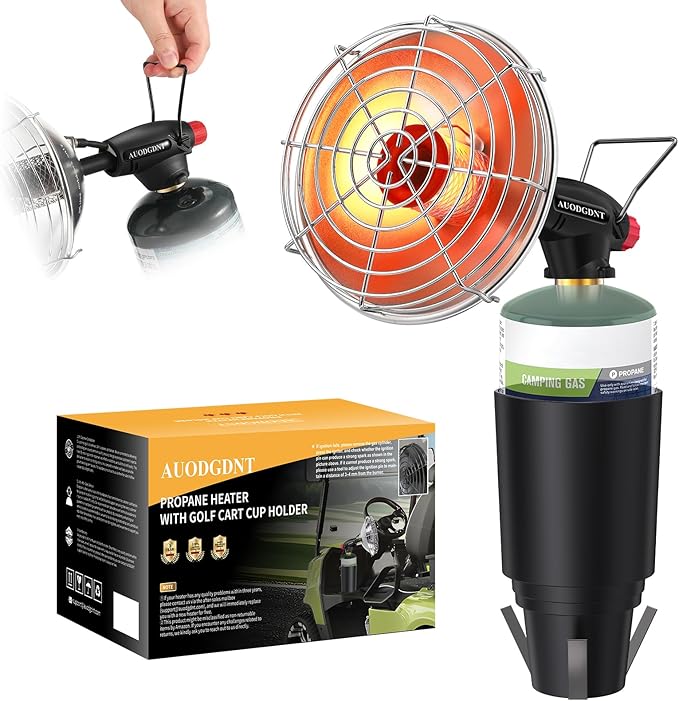Golf Cart Heater,9200BTU Outdoor Portable Propane Camping Heater with Golf Cart Cup Holder & Self Ignition for EZGO Yamaha Club Car,Most Golf Cart - Fuel Cylinder not included