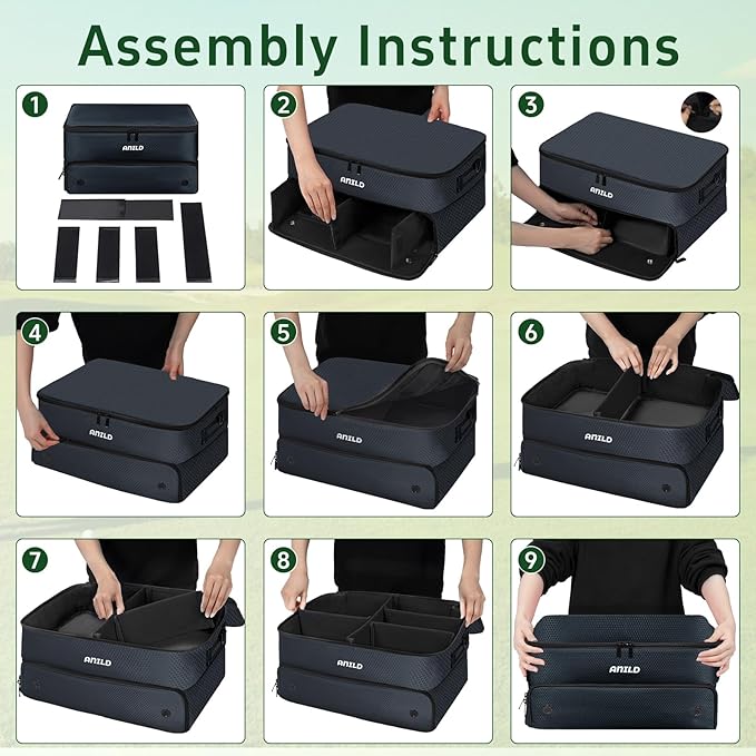 ANILD Golf Trunk Organizer, 2 Layer Golf Storage Case with Separate Ventilated Compartment for 2 Pair Shoes, for Balls, Tees, Clothes, Gloves, Accessories, Golfer Gifts