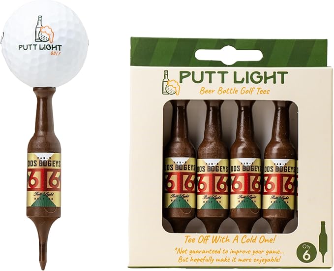 Beer Bottle Golf Tees, Virtually Unbreakable and Recyclable Plastic Golf Tee 6 Pack, Golf Gift for Men, Bachelor Party Novelty Gift, for Golfers,3-1/4" Tall