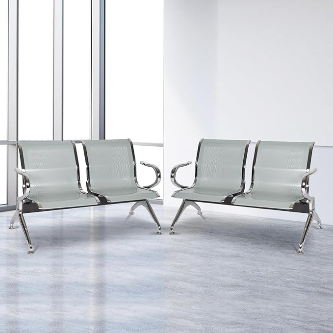 Kinfant Waiting Room Chairs - Reception Guest Bench for Airport Hospital Bank Salon Barber (Silver)