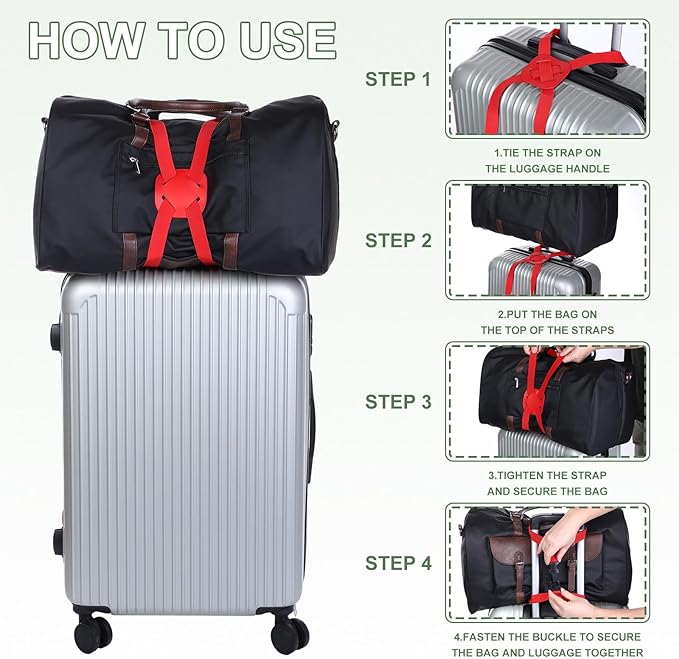 Adjustable Luggage Straps, Suitcase Elastic Strap Bag Bungee with Buckles Travel Accessories - Fitting for(Travel/Add A Bag/Securing Luggage), 27-66 Inch & 2Pcs & Red