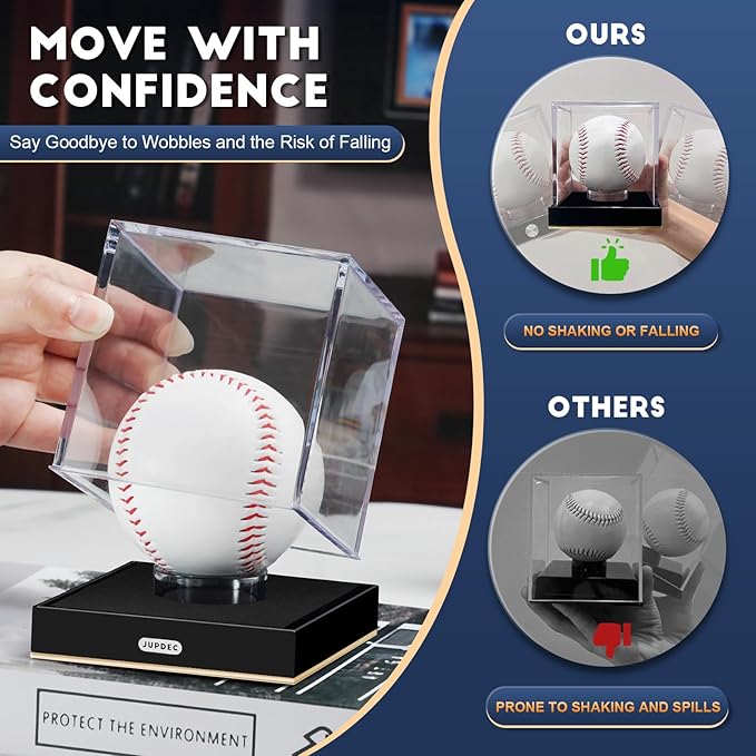 JupDec Baseball Display Case, Clear Acrylic Cube Baseball Holder with Durable Base, UV Protected Autograph Stand Box for Single Ball, Ideal Gift for Collector & Sports Enthusiast, Gold, 1 Pack