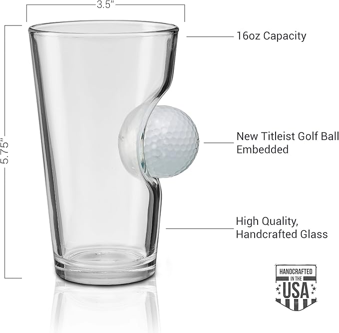BenShot Golf Ball Pint Glass - 16oz | Made in the USA [Set of 2]