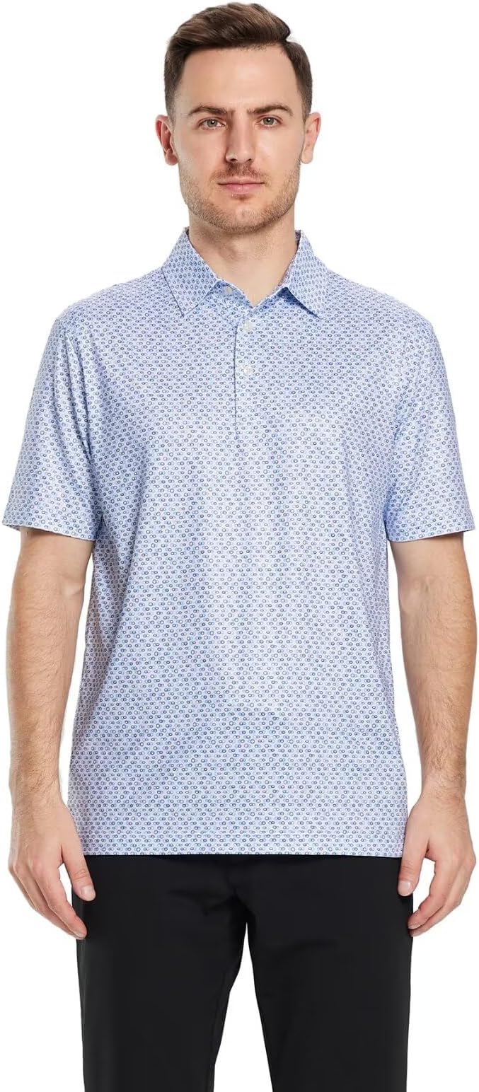 Golf Shirts for Men Dry Fit Short Sleeve Print Performance Moisture Wicking Polo Shirt