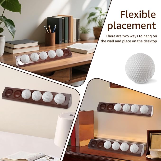 2 Pack Wooden Golf Ball Display Case - Wall Mounted Golf Ball Stand Holder Display with Screws, Each 6 Standard Size for Golf Enthusiasts
