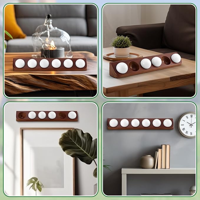 Wooden Golf Ball Display Case Black Ball Holder Wall Mount Stand Wall Mountable Shelf for Collector Sports Memorabilia Decoration Supplies (Brown)