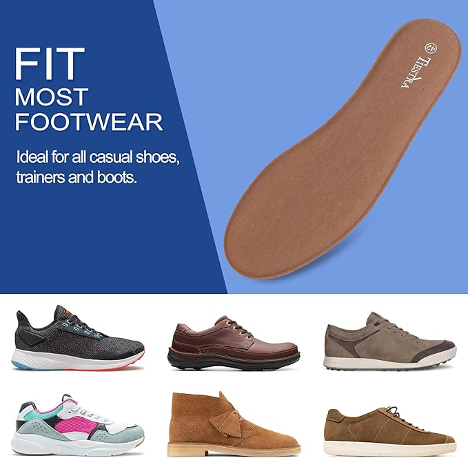 2 Pair -Shoe Inserts for Mens Memory Foam Insoles,Replacement Insoles for Work Boots Running Shoes, Cushion Shock Absorbing for Foot Pain Relief, Comfort Breathable Inner Soles Brown 44EU,US11