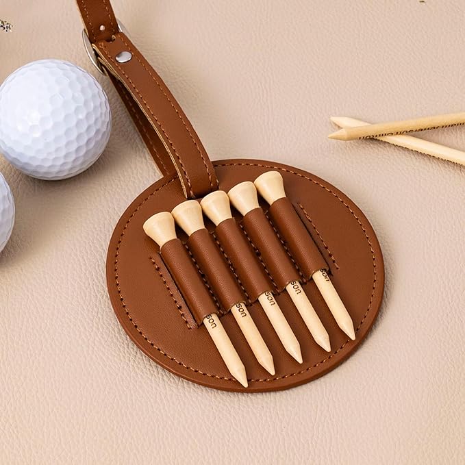 CFuniq® Engraved Leather Golf Bag Tag Gift with Golf Tees, Personalized Golf Tee Holder, Custom Golf Accessories, Groomsmen Gifts, Golf Gift for Men Women