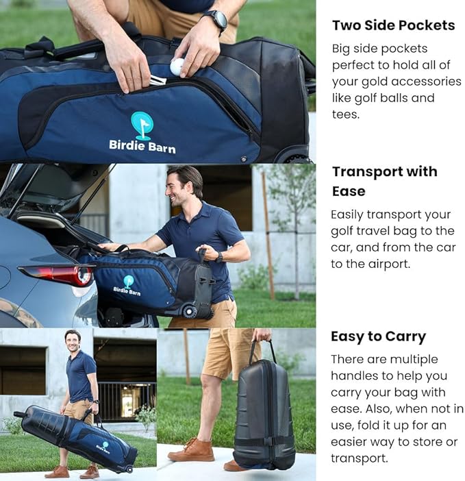 Golf Travel Bags for Airlines - 2-Sided Ample Storage, Durable, Water-Resistant Luggage with Reinforced Wheels and Hard Case Top for Safe Club Transport