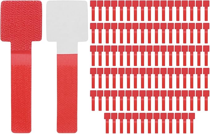 100-Pack Hook and Loop Cable Ties, 3.5 x 1.1 Inch Adjustable Self-Adhesive Cord Organizer for Desk/Home/Wall/Office Essentials, Cable Management Under Desk [Red]