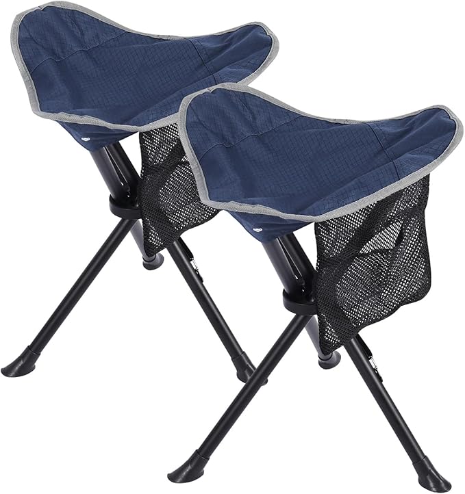 REDCAMP 2 Pack Folding Camping Stools for Adults Heavy Duty, Lightweight Portable Tripod Chairs Seats for Fishing Hunting Backpacking Traveling, Blue