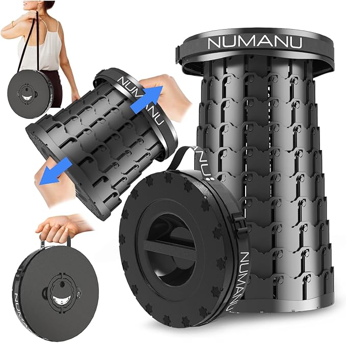 NUMANU 2025 Upgraded XXL Collapsible Stool 19.7", 1000lbs Max Weight, Wider & Taller Pop Up Seat, Heavy Duty Portable Retractable Folding Chair or Travel Foot Rest, Gift for Camping & Outdoors