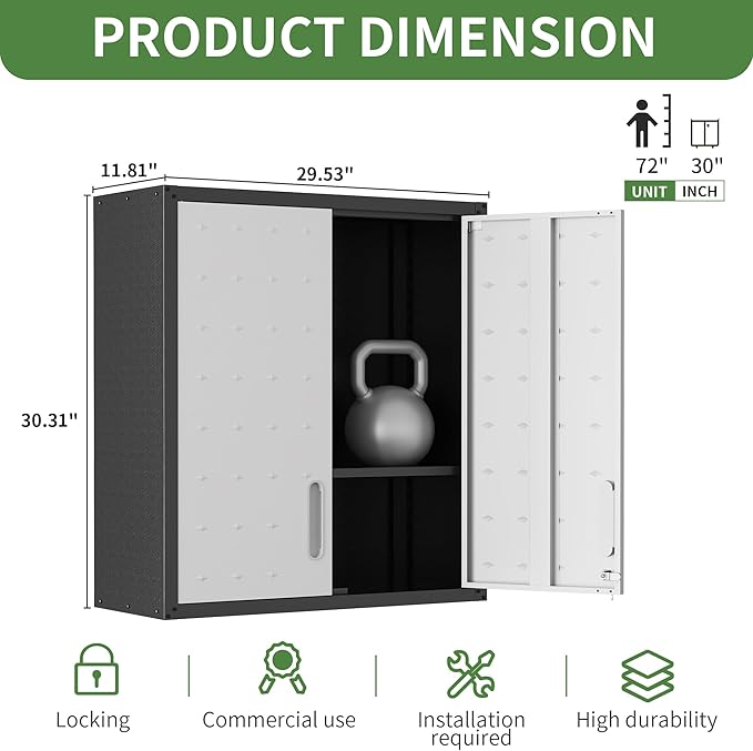 Metal Tool Cabinet,Garage Storage Cabinet System,Wall Cabinet & Locking Rolling Tool Cabinet with Doors and Adjustable Shelves,Steel Tool Cabinets for Home (2 Pcs-StyleA, Black & Grey)