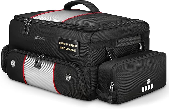 YOREPEK Upgraded Golf Trunk Organizer, Christmas Gifts for Golfers, with Removable Insulated Pouch&Dust-Proof Protective Layer, Multi-Compartment fits 2 Pairs of Shoes, Golf Accessories