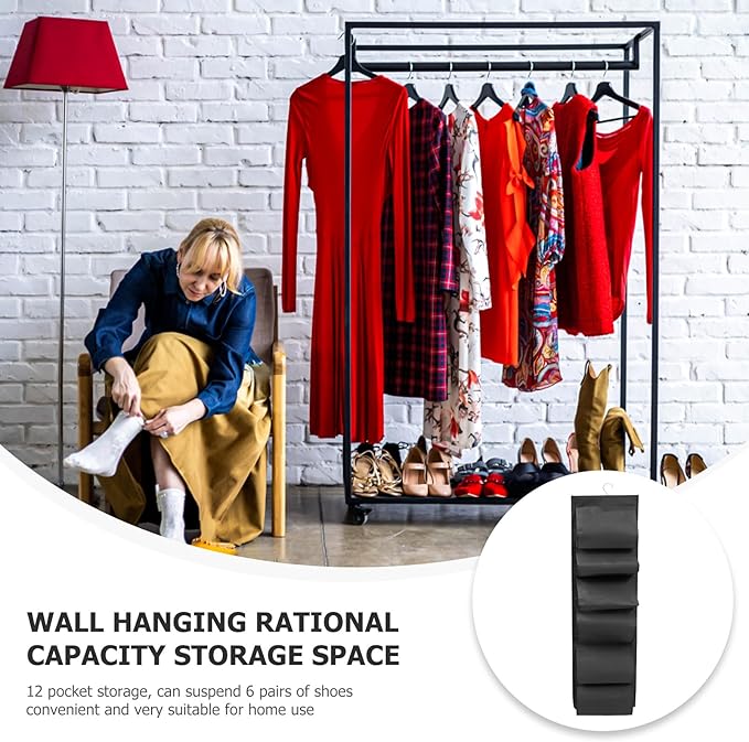 Hanging Shoe Organizer Bag Large Capacity Foldable Shoe Storage Pouch Black Multi-Grid Hanging Organizer for Dormitory Closet Travel