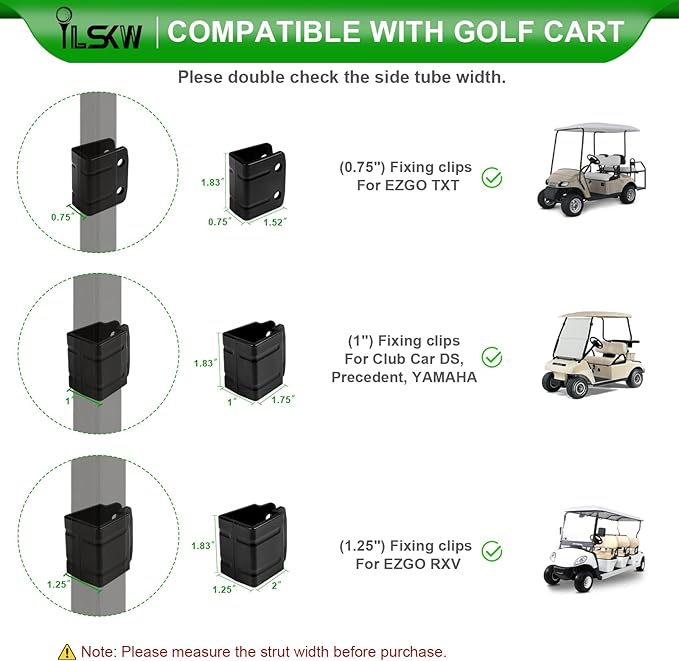 No Drilling Golf Cart Side Mirrors with Built-In Reflector, Universal Rear View Mirrors for 0.75"/1"/1.25" Square Strut Fits Ezgo,Club car,Yamaha Cart with 180 Degree Rotation HD Glass