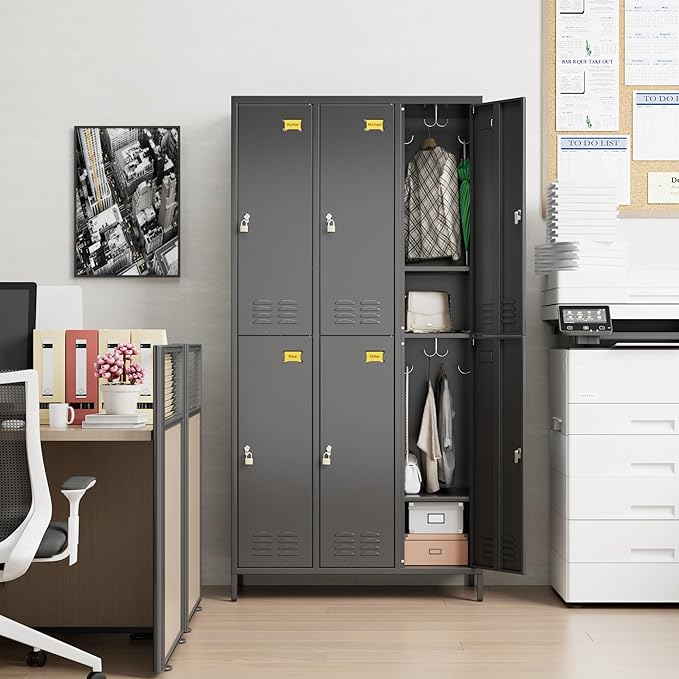 METAN Metal Locker for School Office Gym Bedroom,6 Doors Steel Storage Locker Cabinet for Employees,Industrial Storage Locker with 1 Shelves,Assembly Required (6 Door-Black)