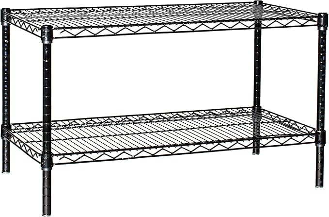 Omega Shelving Storage | 2 Tier Starter Shelving Unit 18" Deep x 60" Wide x 36" High - 800 lb Weight Capacity per Shelf, Adjustable Wire Shelving, Tool-Free Assembly |Black Shelving