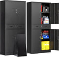 CJF Metal Storage Cabinet, 71" H Locking Storage Cabinet with Drawer and Adjustable Shelves, Steel Cabinets for Garage, Home Office, Kitchen (Black)