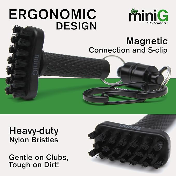 Grooveit Green Mini Golf Brush The MiniG 'Dry Scrubber' Features A Detachable Magnet, Heavy-Duty Nylon Bristles, and 3-Yr Warranty - Used On All Professional Golf Tours - Golf Accessory of 2023