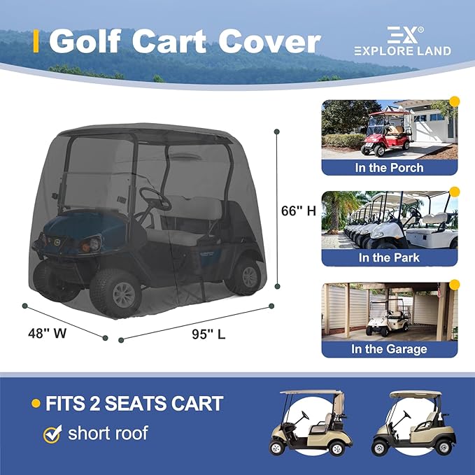 Explore Land Waterproof Golf Cart Cover Universal Fits for Most Brand 2/4/6 Passenger Car